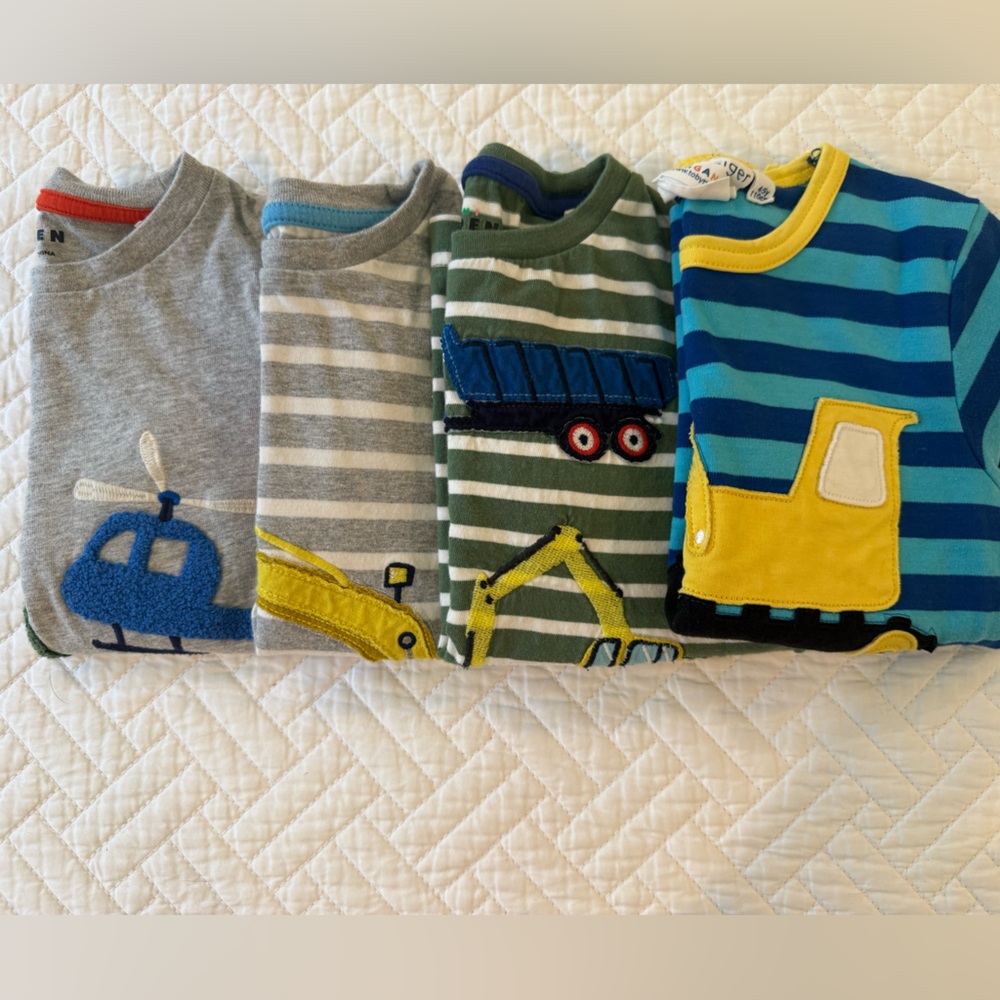 Set of 4 Striped Construction Themed Long-Sleeved Shirts